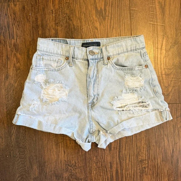 Aeropostale Pants - Aeropostale Distressed Cut Off Denim Mom Shorts High Rise Lightwash Womens Sz 2